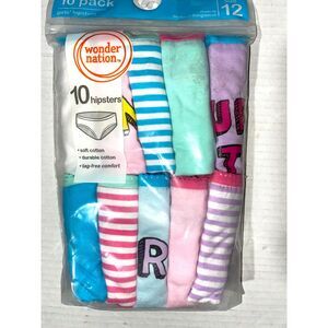 Wonder Nation ~ Girls Tagless 10-Pair Underwear Hipster Cotton ~ Size 12